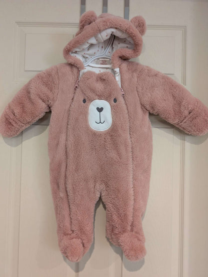 6-9 Month Pink Bear Winter One Piece, Kids 9 Month (6-9M)