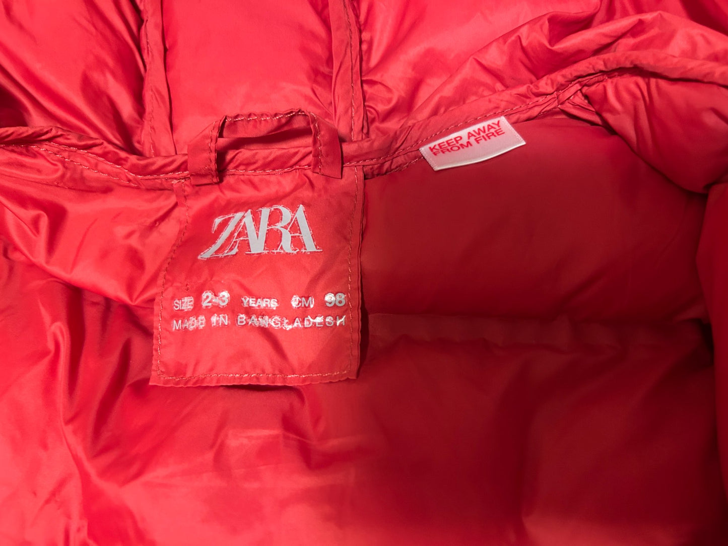 Zara red puffer jacket size 2-3y, Kids 3T