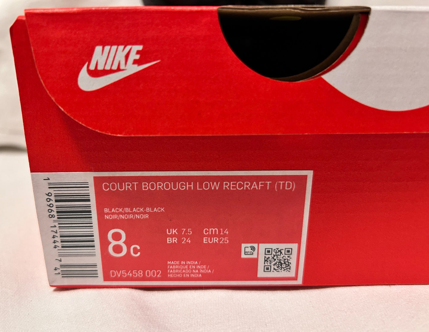 Nike black Court Borough low sneakers size 8C, Shoes 8 (Toddler:2-4yr)