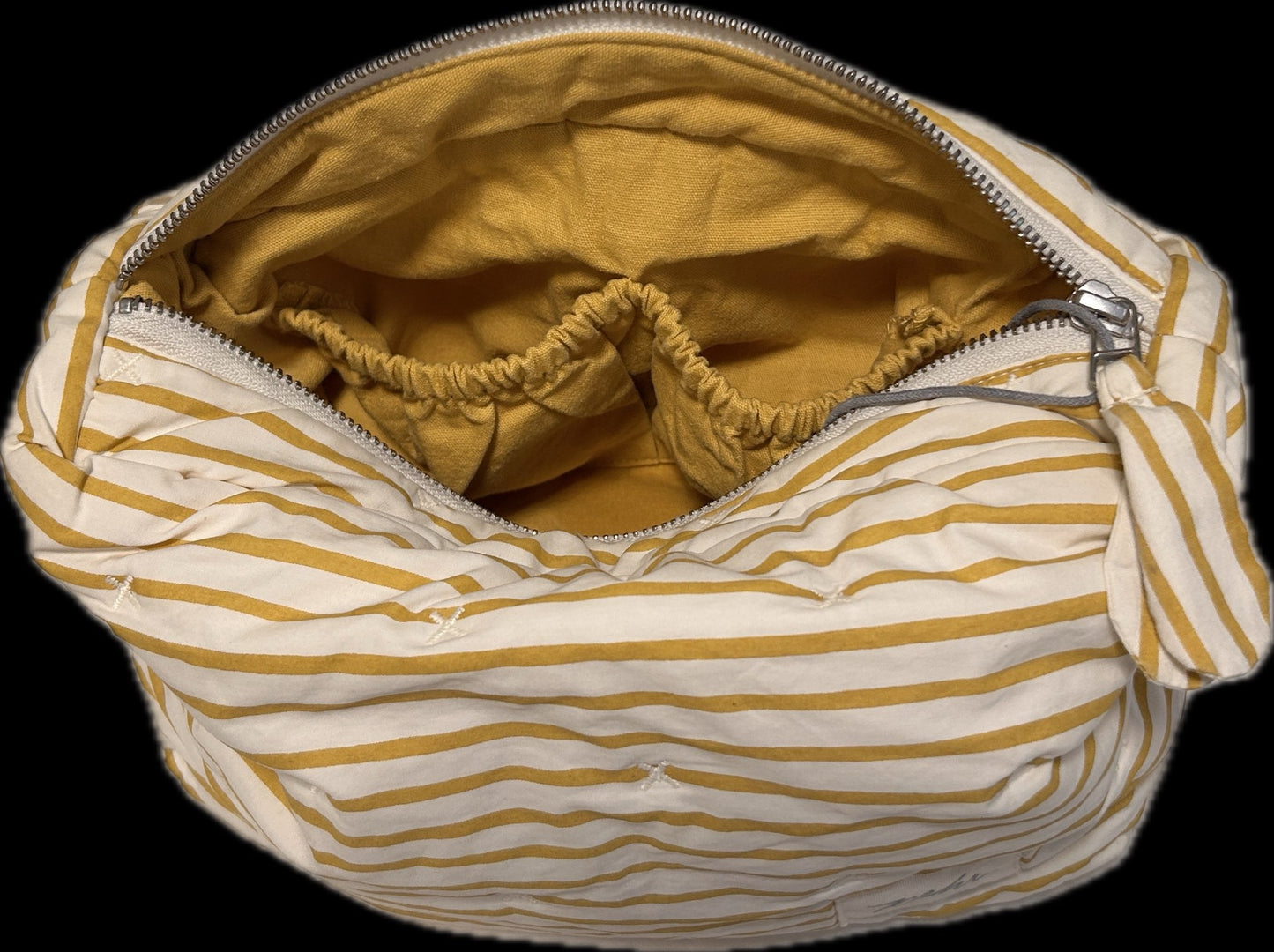 Bundle of Pehr yellow stripe "on the go" changing pad, pouch and mini pouch