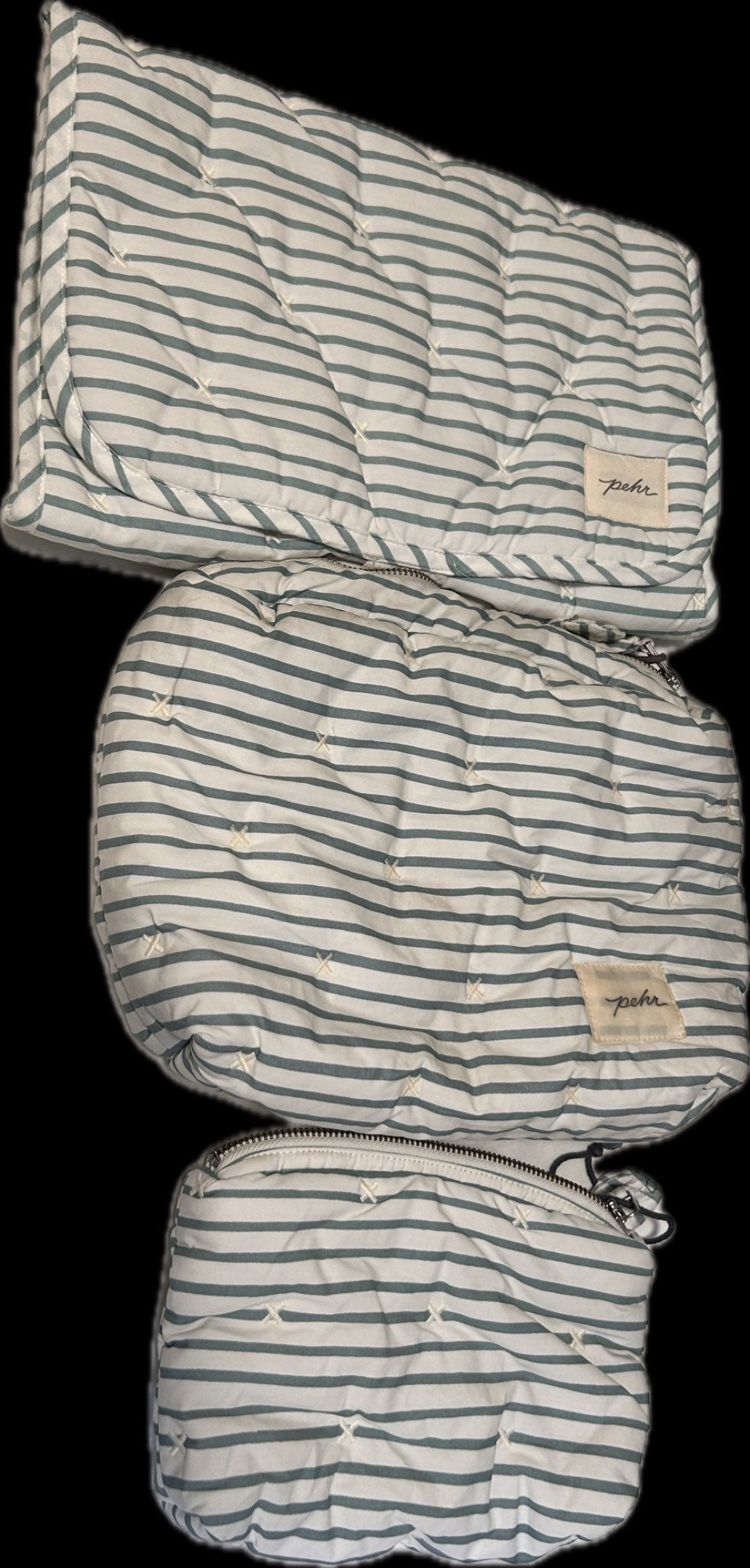 Bundle of Pehr blue (ocean) stripe "on the go" changing pad, pouch and mini pouch