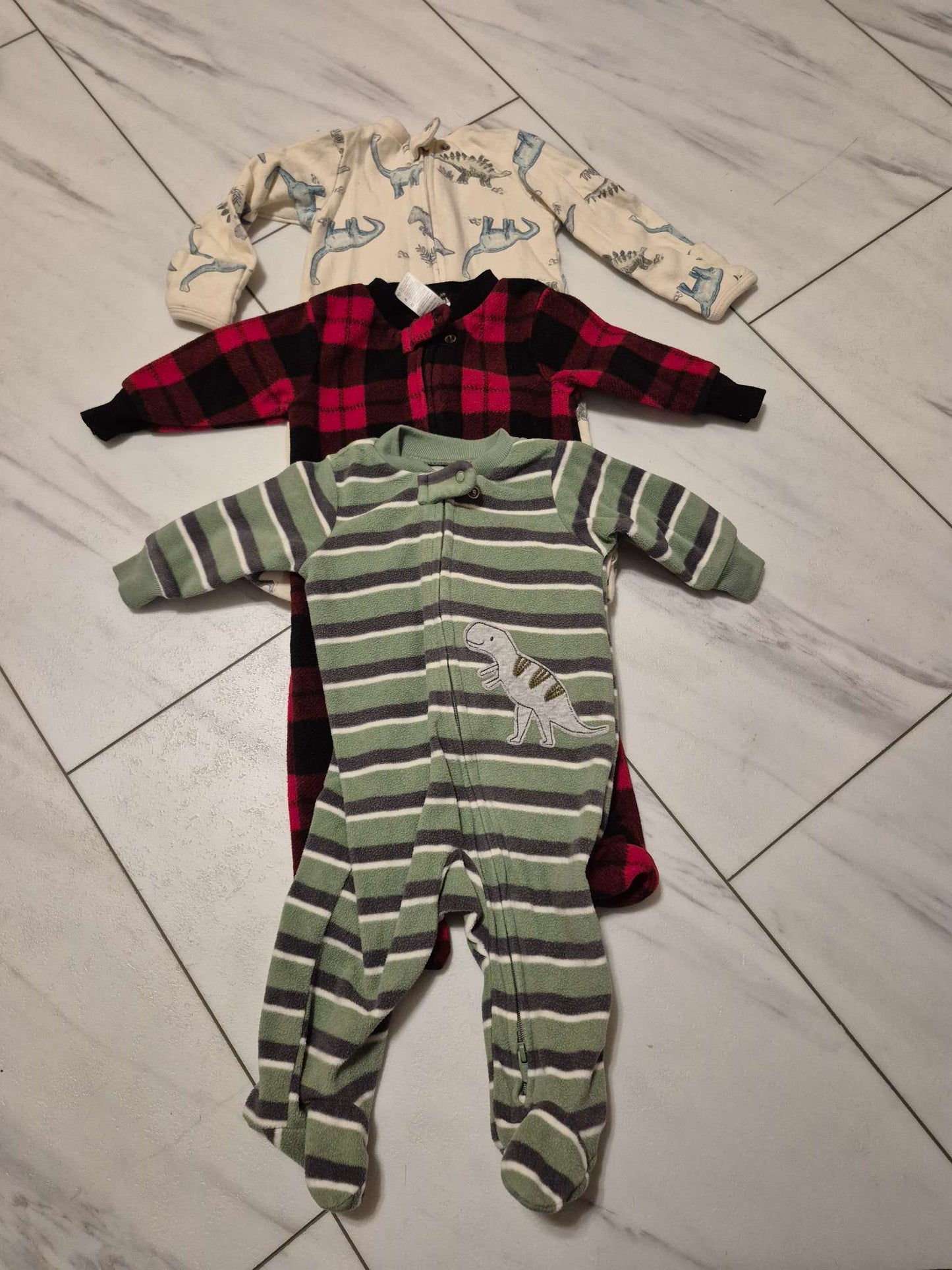 Sleepers Bundle, Fuzzy Dino, Fuzzy Red Striped, Regular Dino, 0-3M, Kids 3 Month (0-3M)
