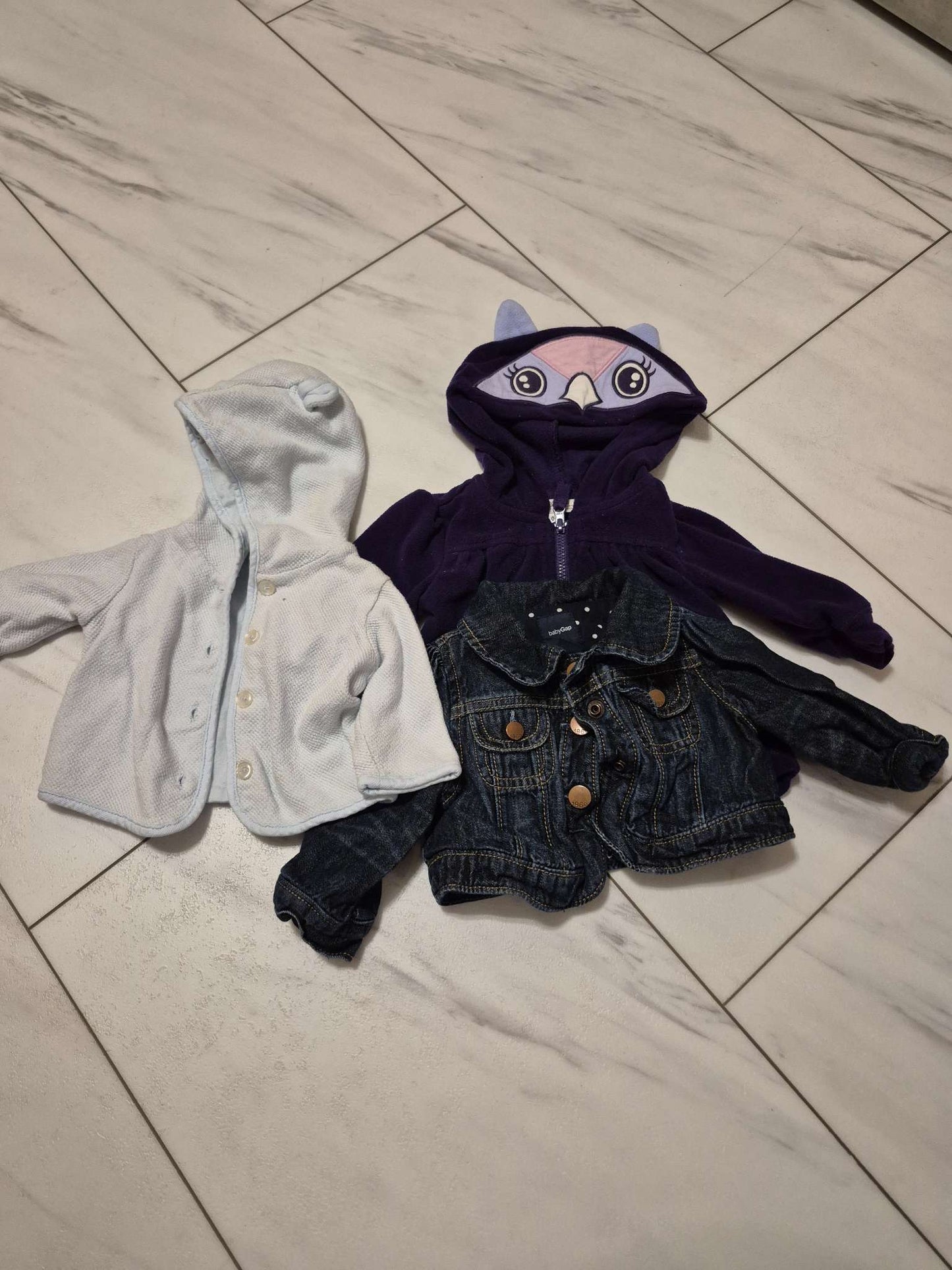 Purple Hooded Character Sweater, Light Blue Hooded Sweater W/Ears, Jean Jacket, 0-3M, Kids 3 Month (0-3M)