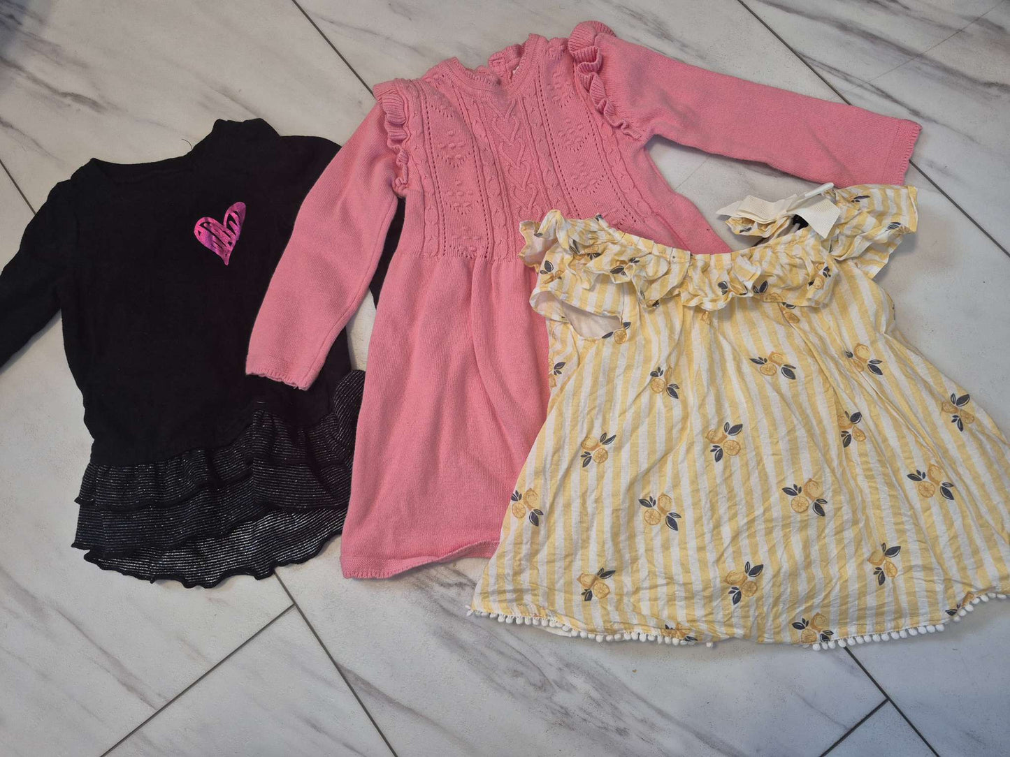 Pink/Yellow-White/Black Dresses Bundle, Various Brands, 9-12M, Kids 12 Month (9-12M)