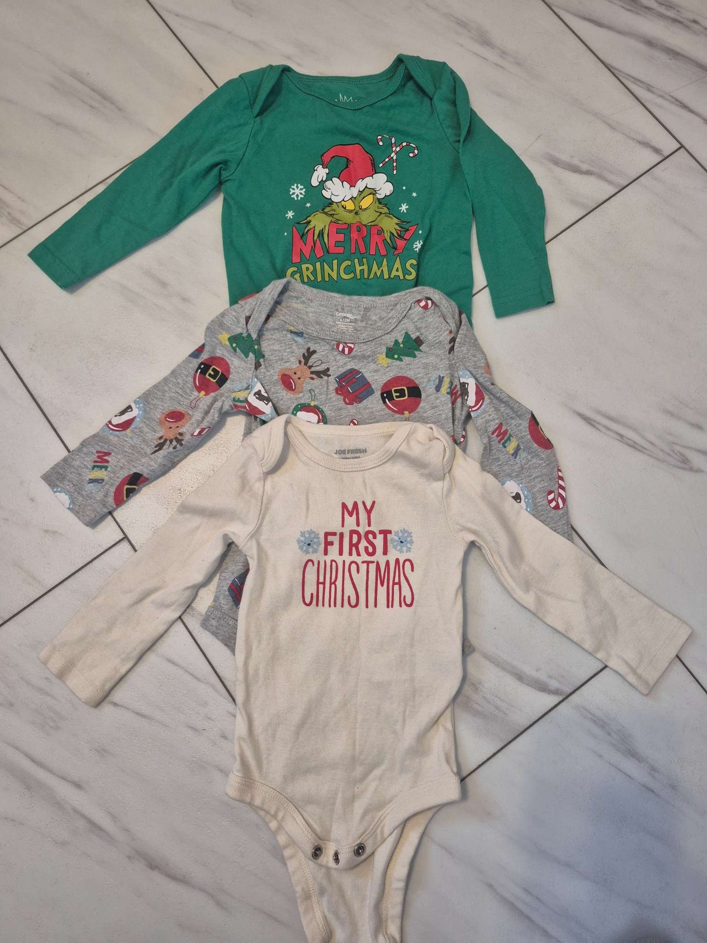 Christmas Long Sleeve Diaper Shirts, Various Brands, 6-12M, Kids 9 Month (6-9M)