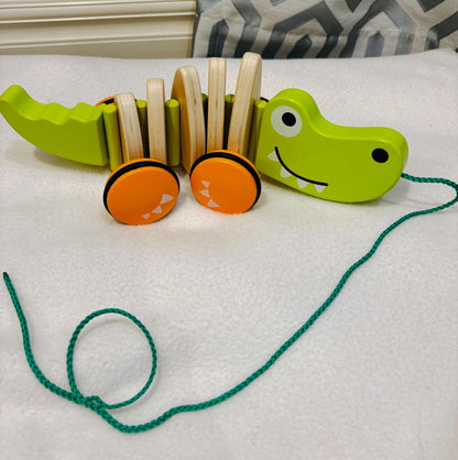 Hape Walk-A-Long Croc – Wooden Pull-Along Crocodile Toy