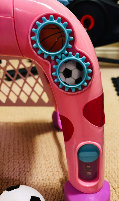 Move2Play Pink Giraffe Basketball Hoop & Soccer Goal Activity Centre