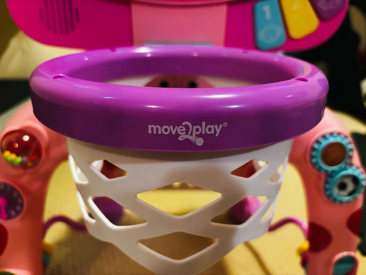 Move2Play Pink Giraffe Basketball Hoop & Soccer Goal Activity Centre