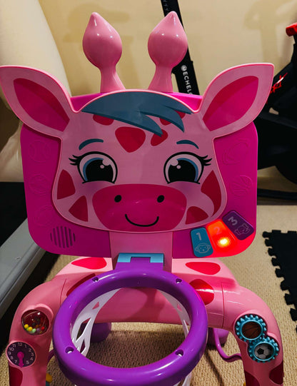 Move2Play Pink Giraffe Basketball Hoop & Soccer Goal Activity Centre