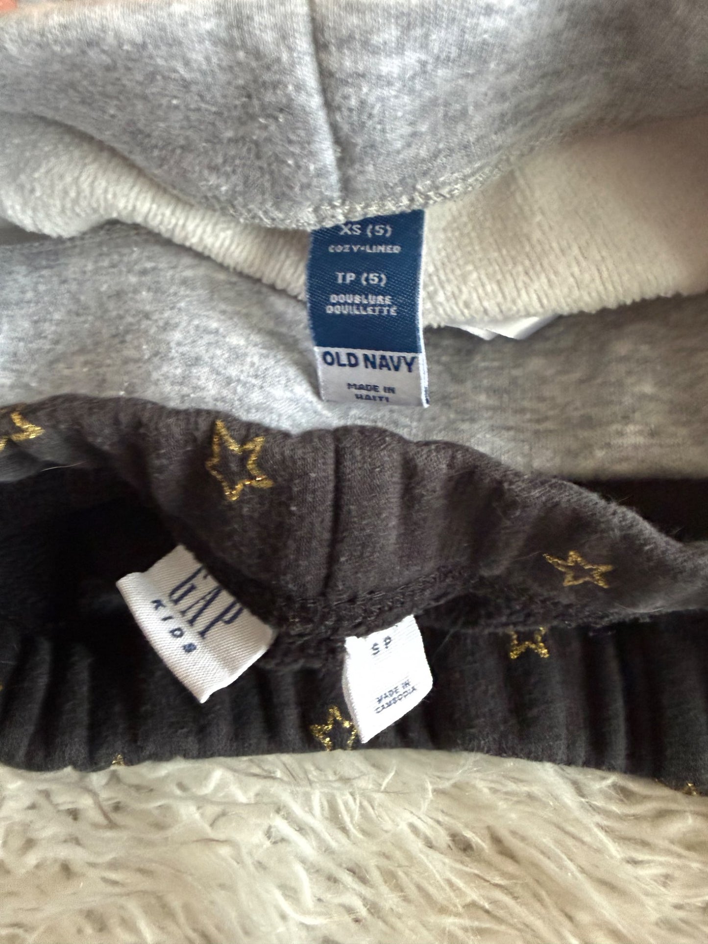 Fleece Lined Leggings x 2 (black, grey), Kids 5/5T