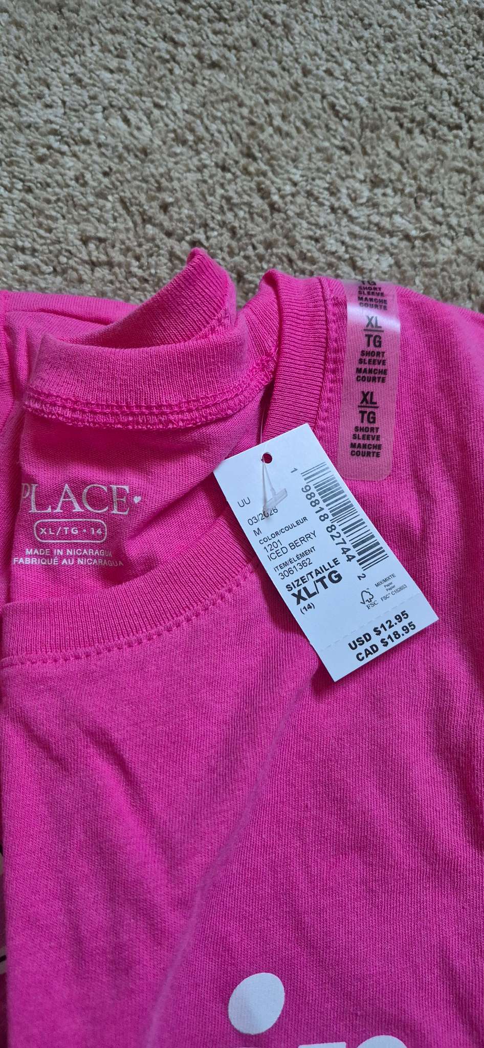 Girls Cousin Crew Shirt, Size 14, Kids 14