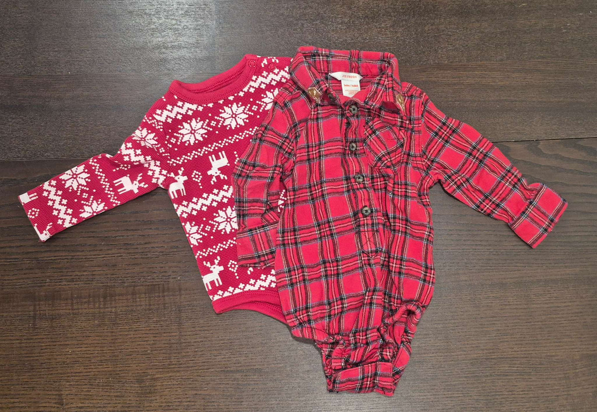 Boys Christmas Long Sleeve Bodysuits, Size 3-6 months, VGUC, Kids 6 Month (3-6M)