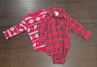 Boys Christmas Long Sleeve Bodysuits, Size 3-6 months, VGUC, Kids 6 Month (3-6M)