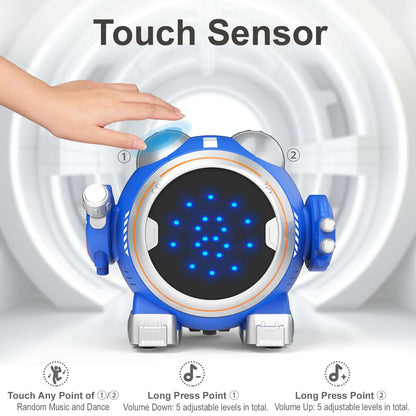 Remote-Controlled Interactive Robot Toy for Kids, Touch Sensor Control, LED Display, Battery Powered, Ages 3+ (Blue)