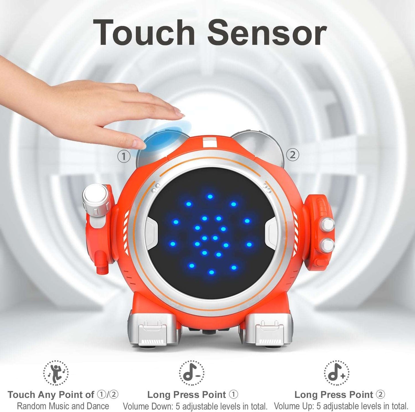 Remote-Controlled Interactive Robot Toy for Kids, Touch Sensor Control, LED Display, Battery Powered, Ages 3+ (Yellow)