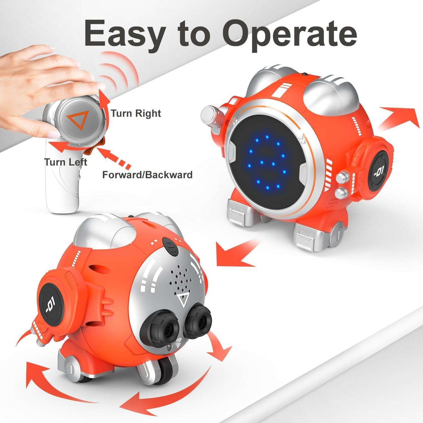 Remote-Controlled Interactive Robot Toy for Kids, Touch Sensor Control, LED Display, Battery Powered, Ages 3+ (Orange)