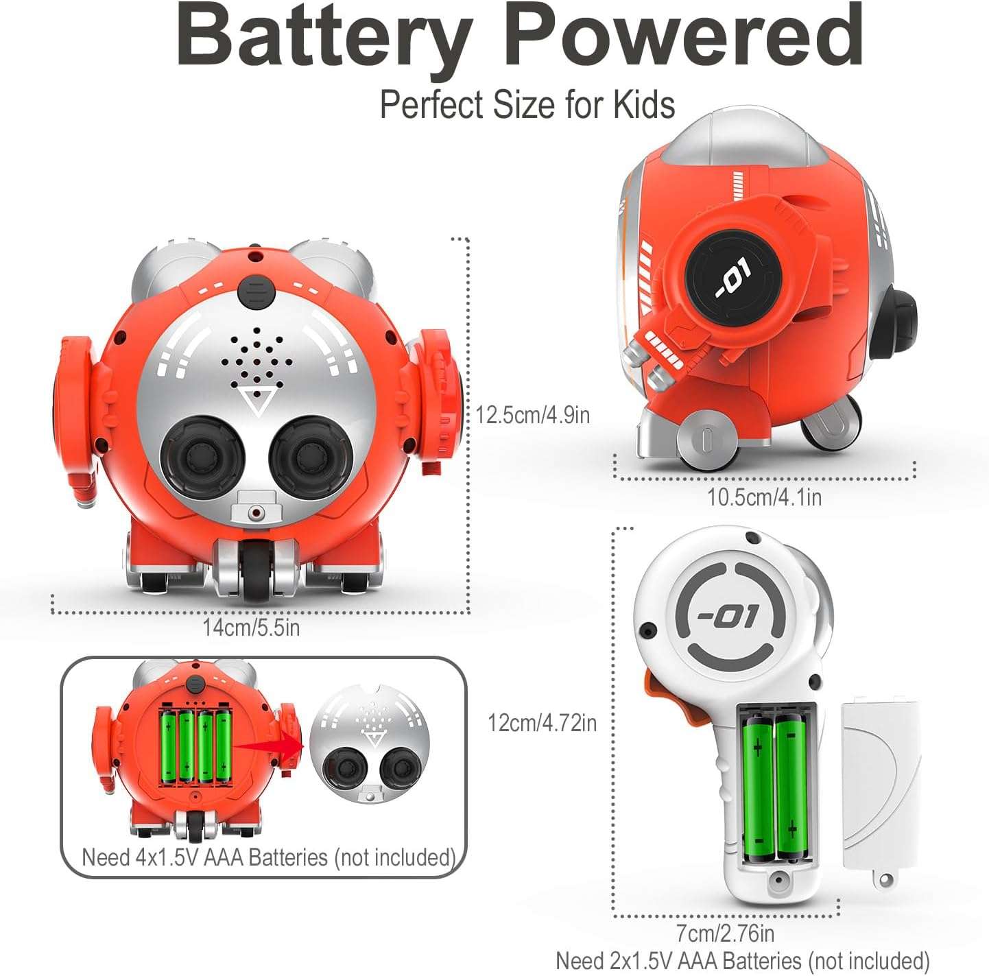 Remote-Controlled Interactive Robot Toy for Kids, Touch Sensor Control, LED Display, Battery Powered, Ages 3+ (Orange)
