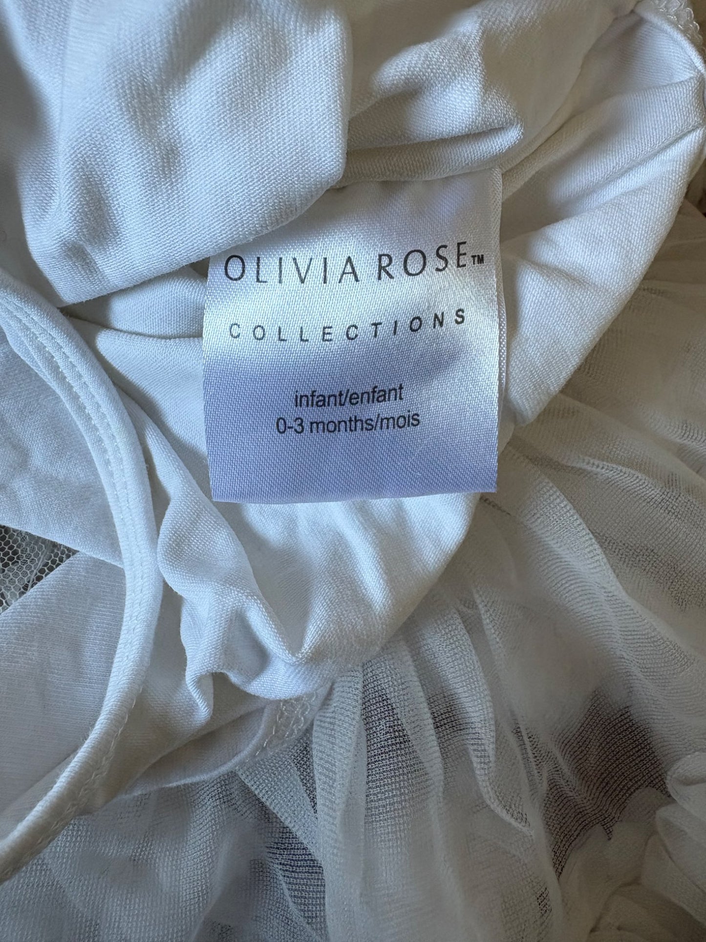 Olivia Rose White tutu onesie 0-3 months , Kids 3 Month (0-3M)