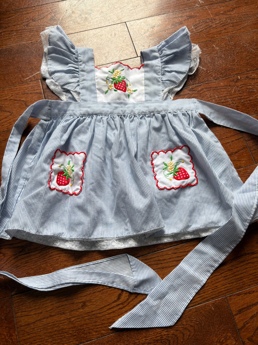 Vintage Strawberry/Pin Stripe Dress, Kids 9 Month (6-9M)