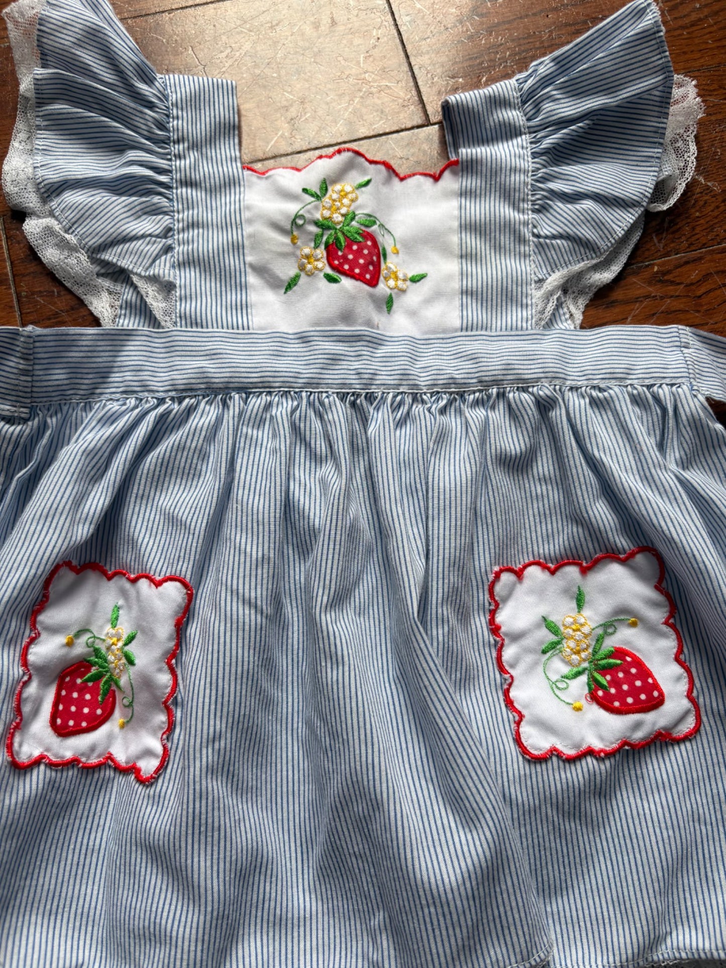 Vintage Strawberry/Pin Stripe Dress, Kids 9 Month (6-9M)