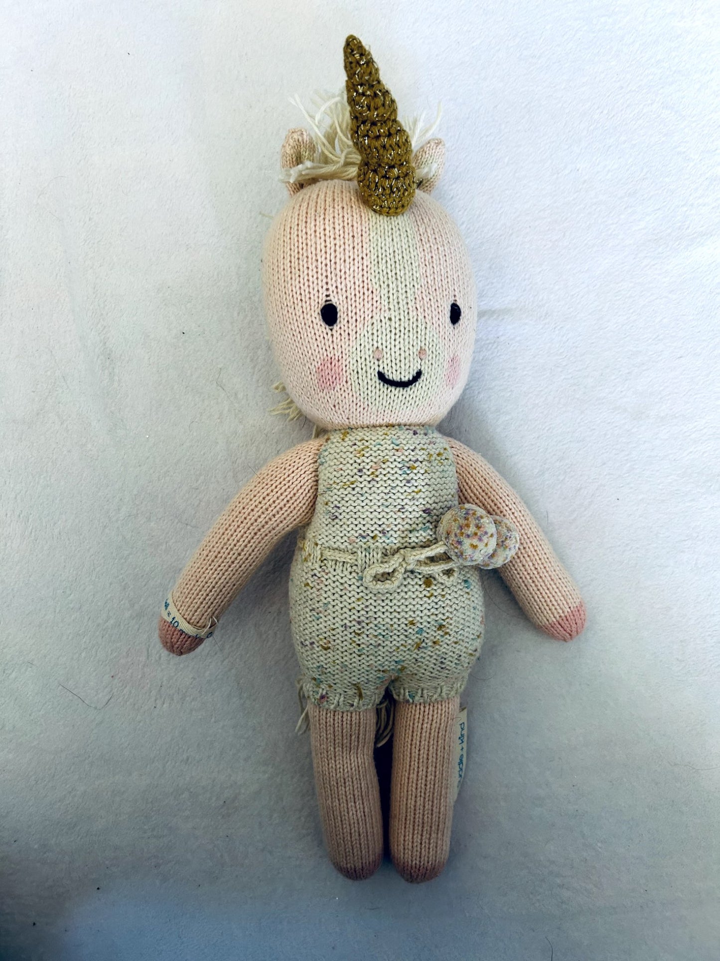 EUC - Cuddle + Kind,  13 inch, Handknit Unicorn Doll, retails $65 new