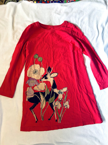VGUC - Tea Collection, Long sleeve coral dress, Deer & Floral decal, size 6, retails $45 new , Kids 6/6X
