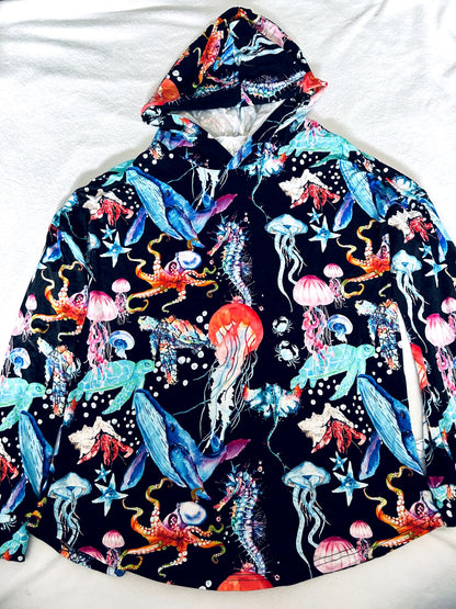 EUC - Small Shop, Vi&Jax, Hooded long sleeve shirt, deep sea creature print, size 12/14y, retails $75 new, Kids 12