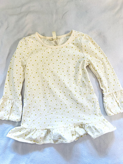 EUC - Matilda Jane, 3/4 quarter length sleeve top with ruffle details, beige with pale green star print, size 6, retails $60 new, Kids 6/6X