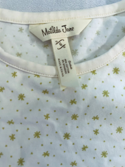EUC - Matilda Jane, 3/4 quarter length sleeve top with ruffle details, beige with pale green star print, size 6, retails $60 new, Kids 6/6X