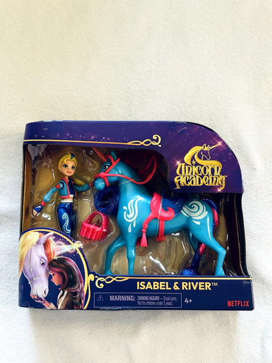 NWT - Netflix Unicorn Academy, Doll + Unicorn figurine set, Isabel + River, retails $22