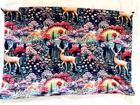EUC - Small Shop, Vi&Jax, Fleece Pillowcase, Rainbow Forest print, retails $45