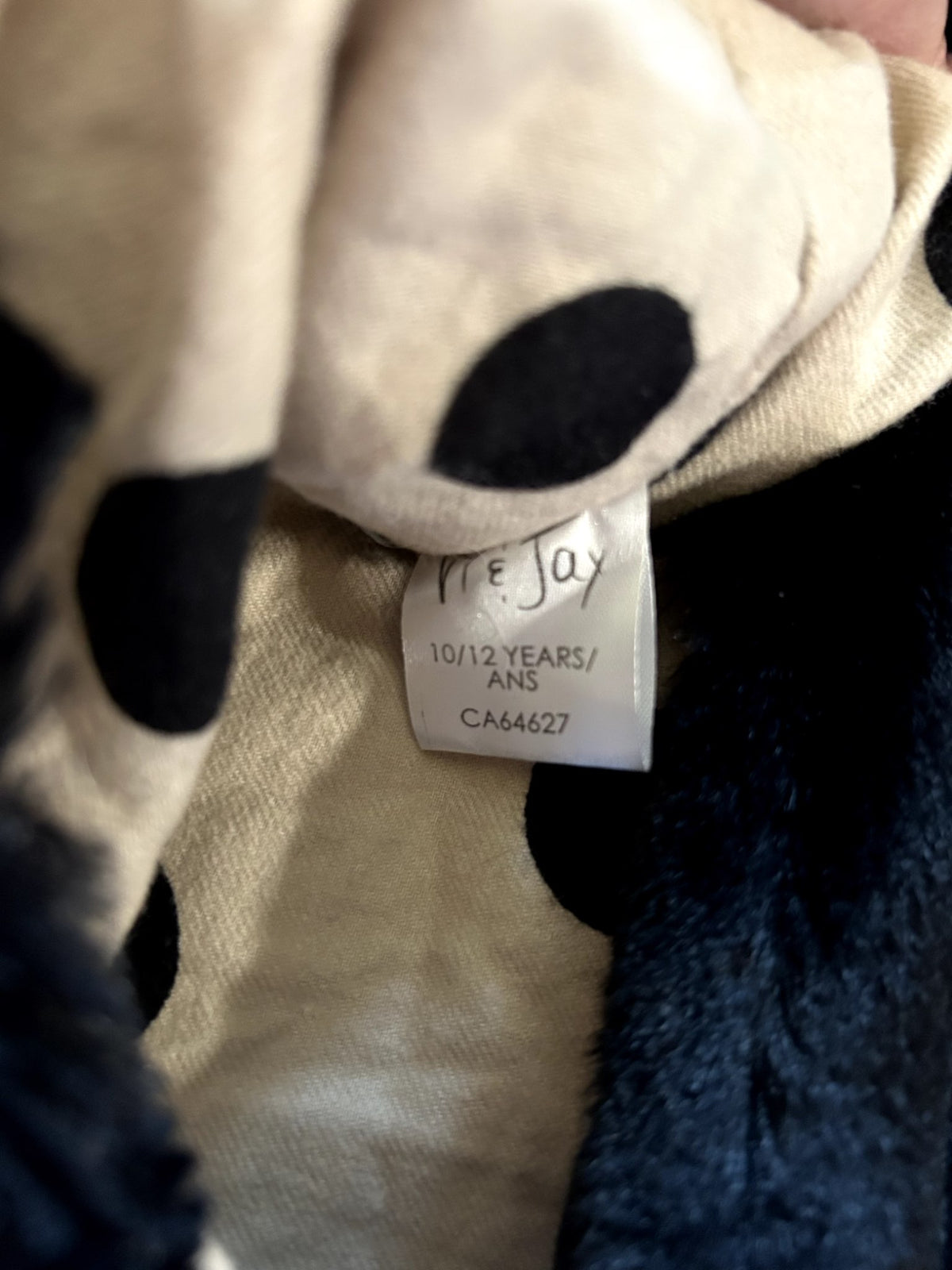 EUC - Small Shop, Vi & Jax, Black Faux Fur Vest with polka dot lining & suede tie, size 10/12, Kids 10