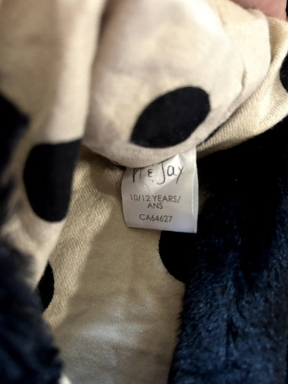 EUC - Small Shop, Vi & Jax, Black Faux Fur Vest with polka dot lining & suede tie, size 10/12, Kids 10