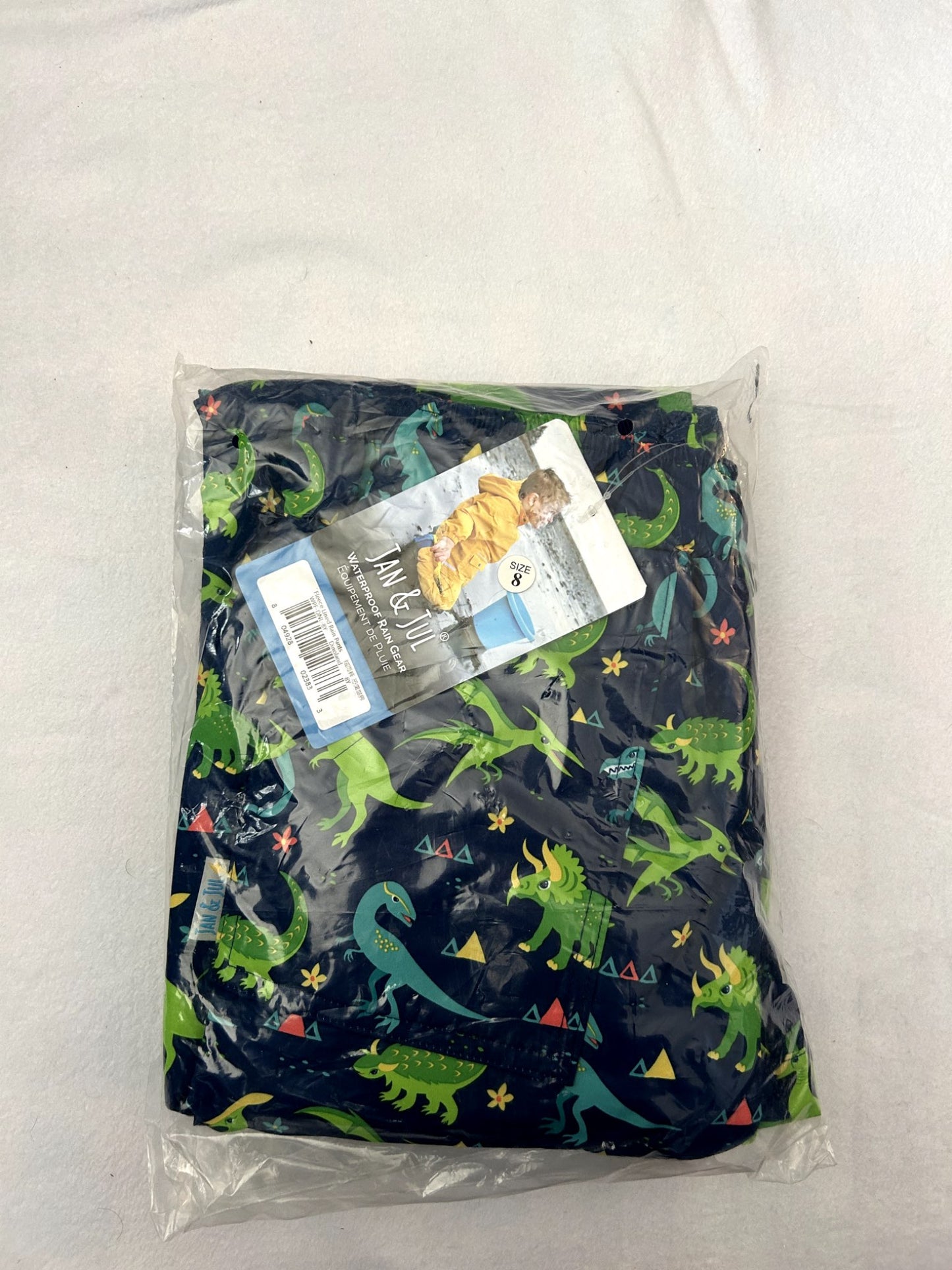 NWT- Jan & Jul, Kids Fleece Lined Rain Pants, size 8,  Dino Print, retails $47 new, Kids 8