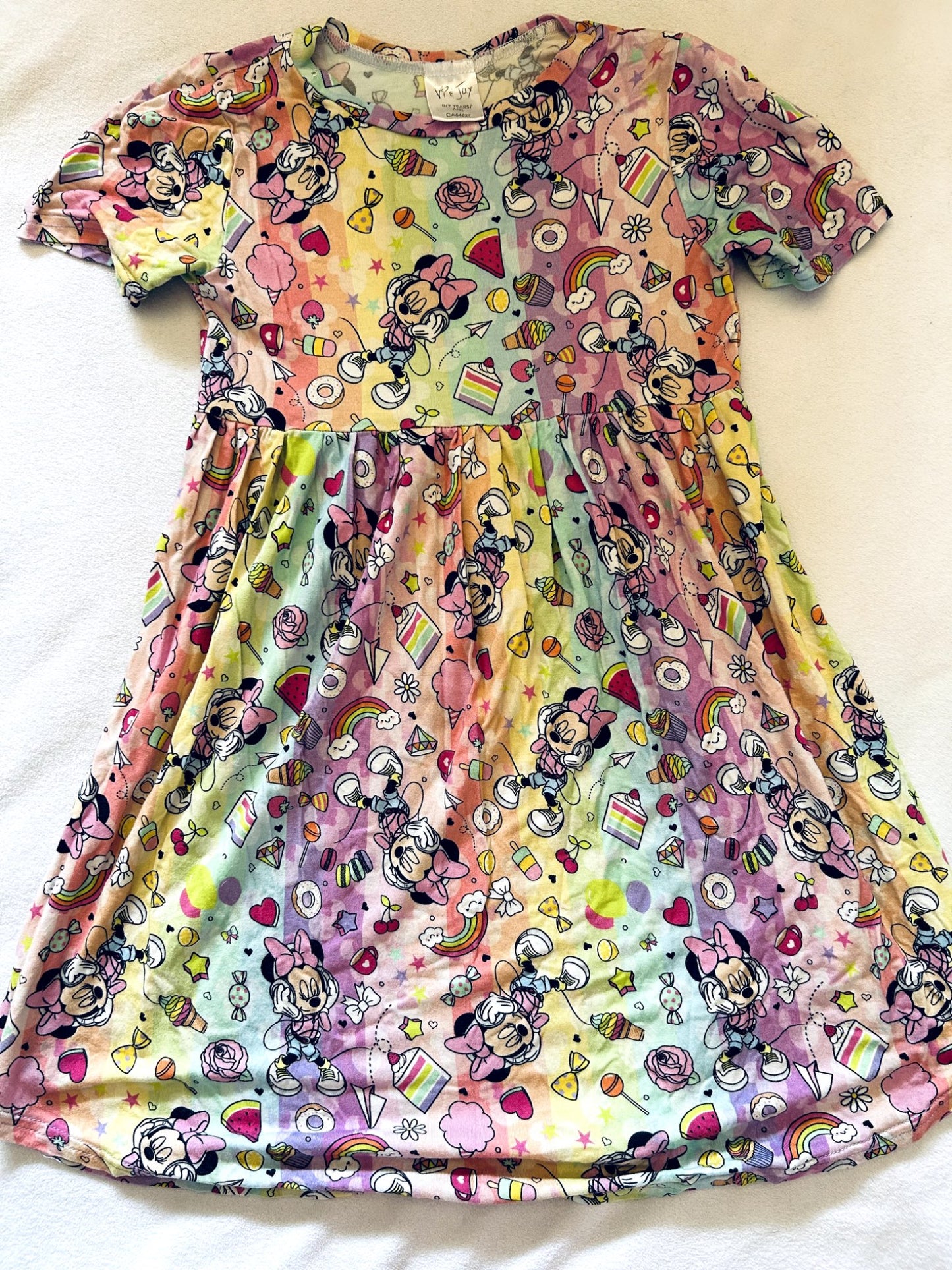 EUC - Small Shop, Vi&Jax, Bamboo Play dress, Disney DJ Minnie, rainbow print, size 8/9. retails $65 new, Kids 8