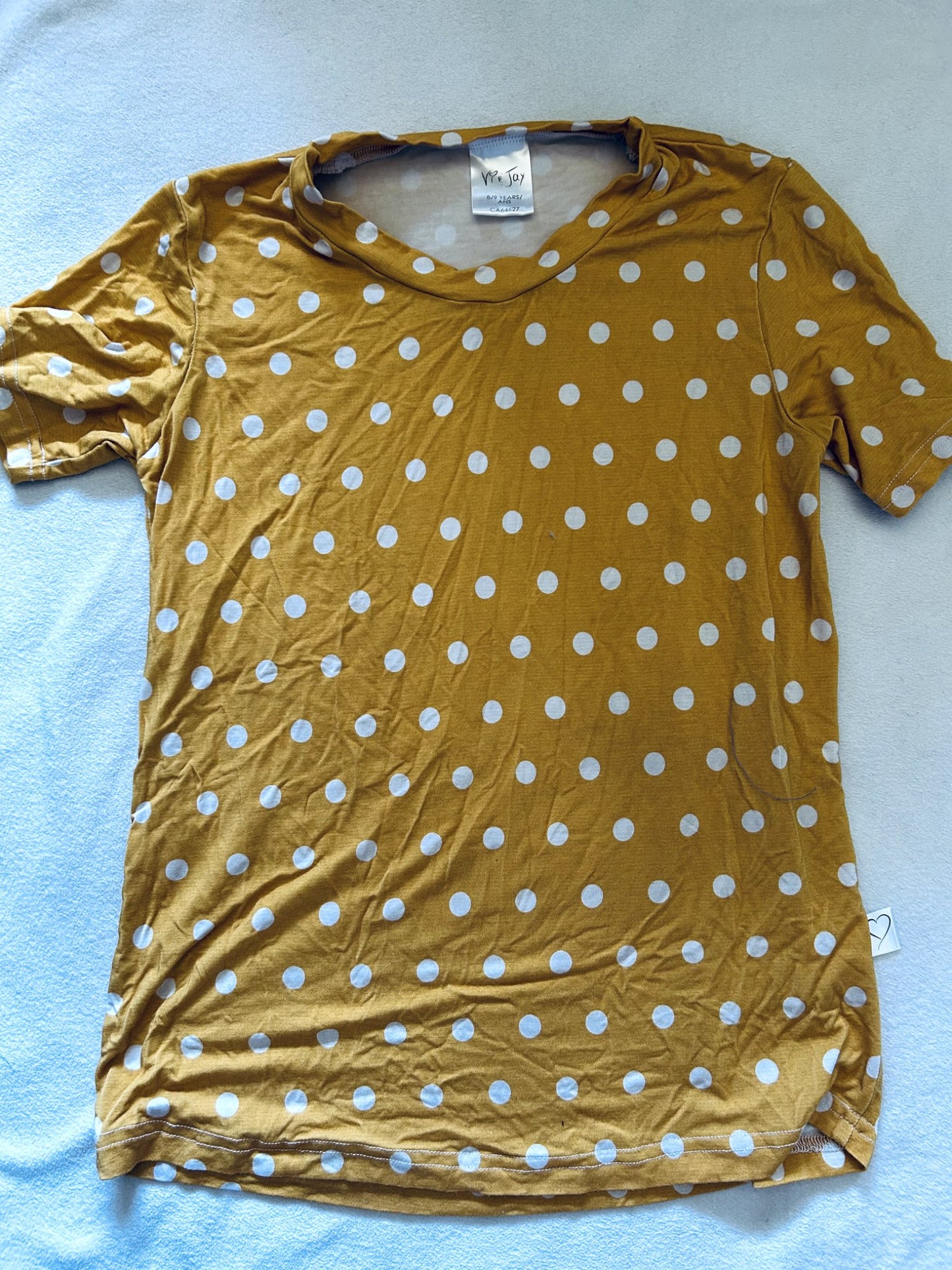 EUC - Small Shop, Vi&Jax, Bamboo T-shirt, Yellow Polka Dot print, size 8/9. retails $45 new, Kids 8