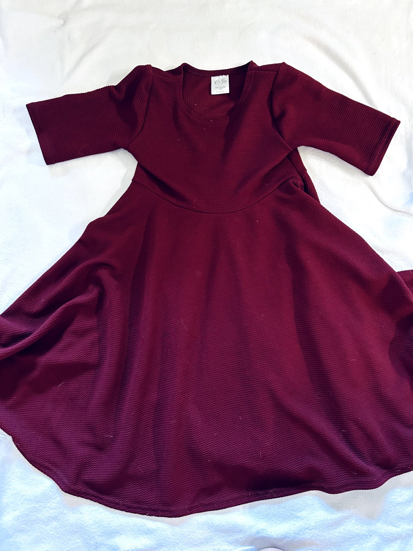 VGUC - Small Shop, Vi&Jax, Waffle Textured 3/4 length sleeve Dress, Burgundy colour, 8/9, Kids 8