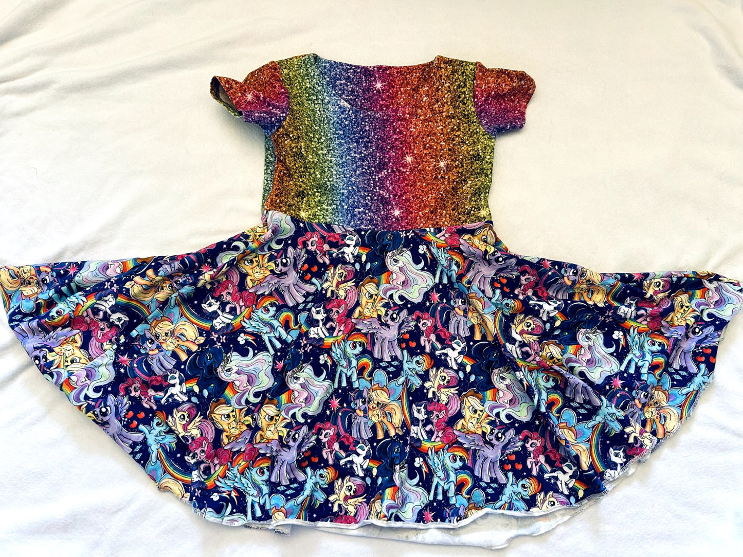 VGUC - Small Shop, Lavender & Lilac, Dress with top in rainbow and skirt in My Little Pony print, size 6/7, Kids 6/6X