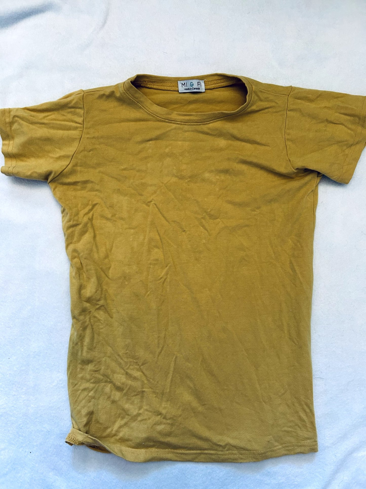 EUC - Small Shop, Mi and Fi, bamboo- cotton  t-shirt, Mustard Colour, size 7, retails, $30 new, Kids 7