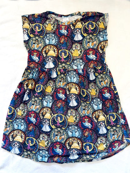 VGUC - Small Shop, Vi&Jax, Bamboo -Cotton Play dress, Disney Princess Stain glass Pattern, size 8/9. retails $65 new, Kids 8