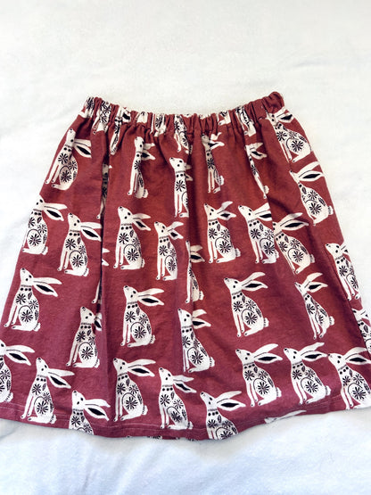 EUC - Small Shop, Vi&Jax, Brushed fleece skirt, pink folk-style rabbit print, size 8/9, Kids 8
