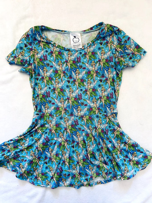 EUC - Small Shop, Happy Appie Handmade, Peplum, Disney Tinkerbelle print, size 7 , Kids 7