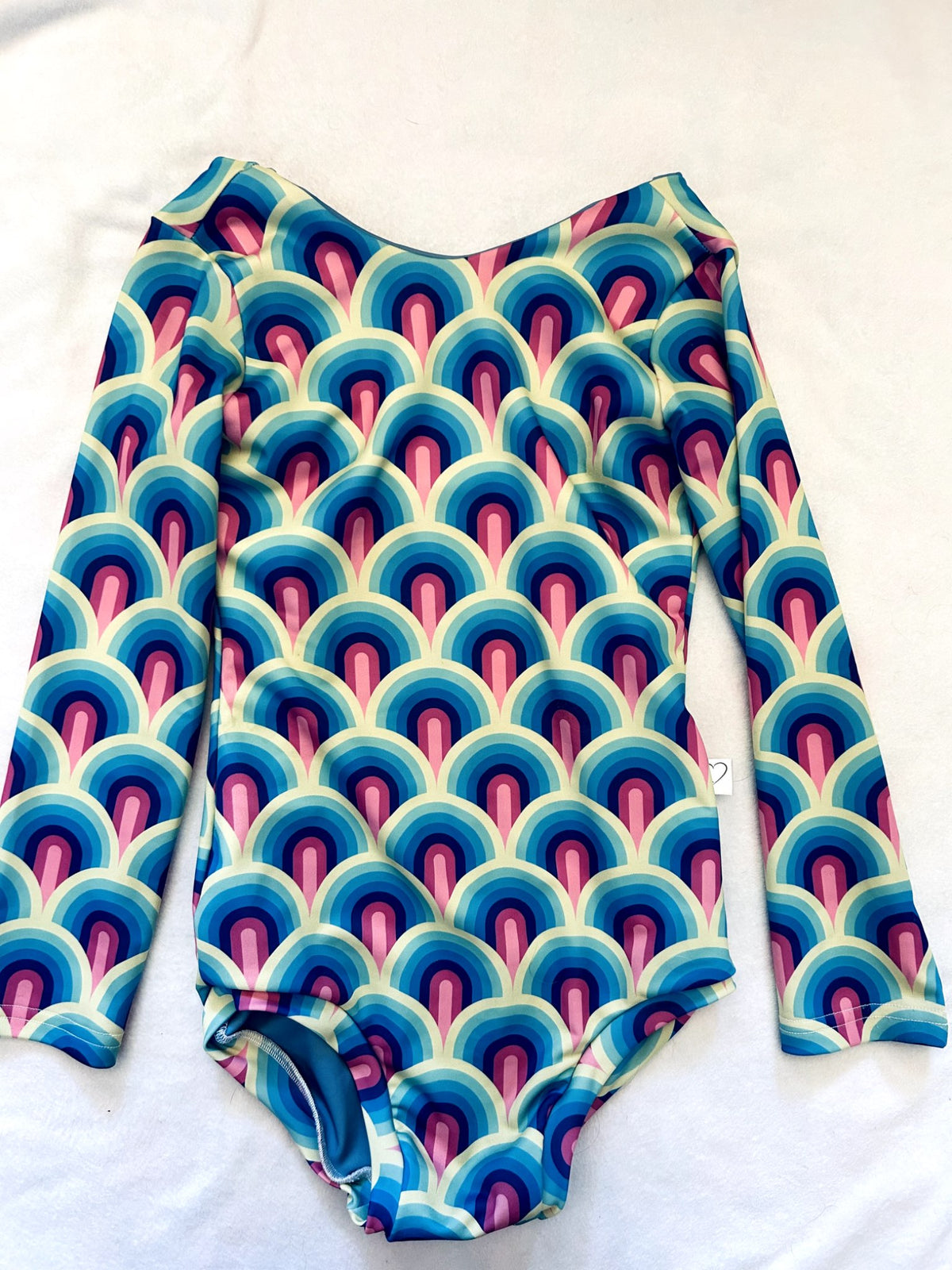 EUC - Small Shop, Vi&Jax Long sleeve Swim suit, Neon Rainbow print, size 8/9 IMO, Kids 8