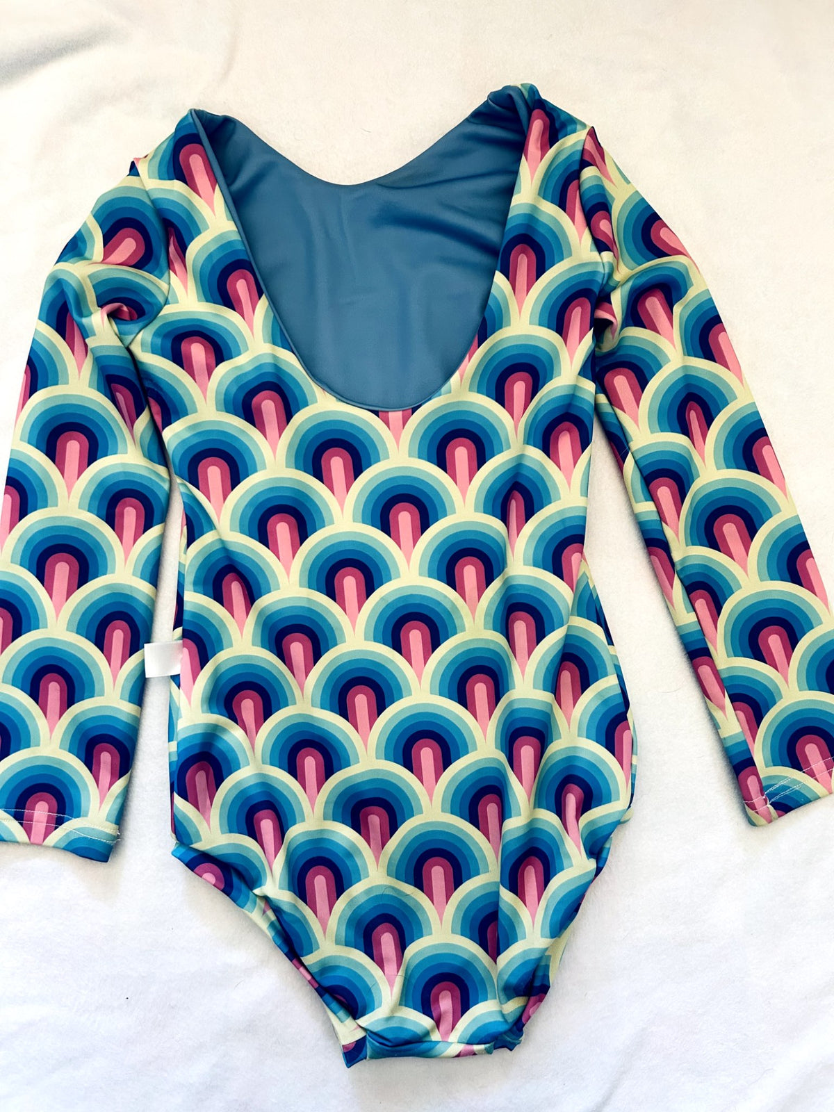 EUC - Small Shop, Vi&Jax Long sleeve Swim suit, Neon Rainbow print, size 8/9 IMO, Kids 8