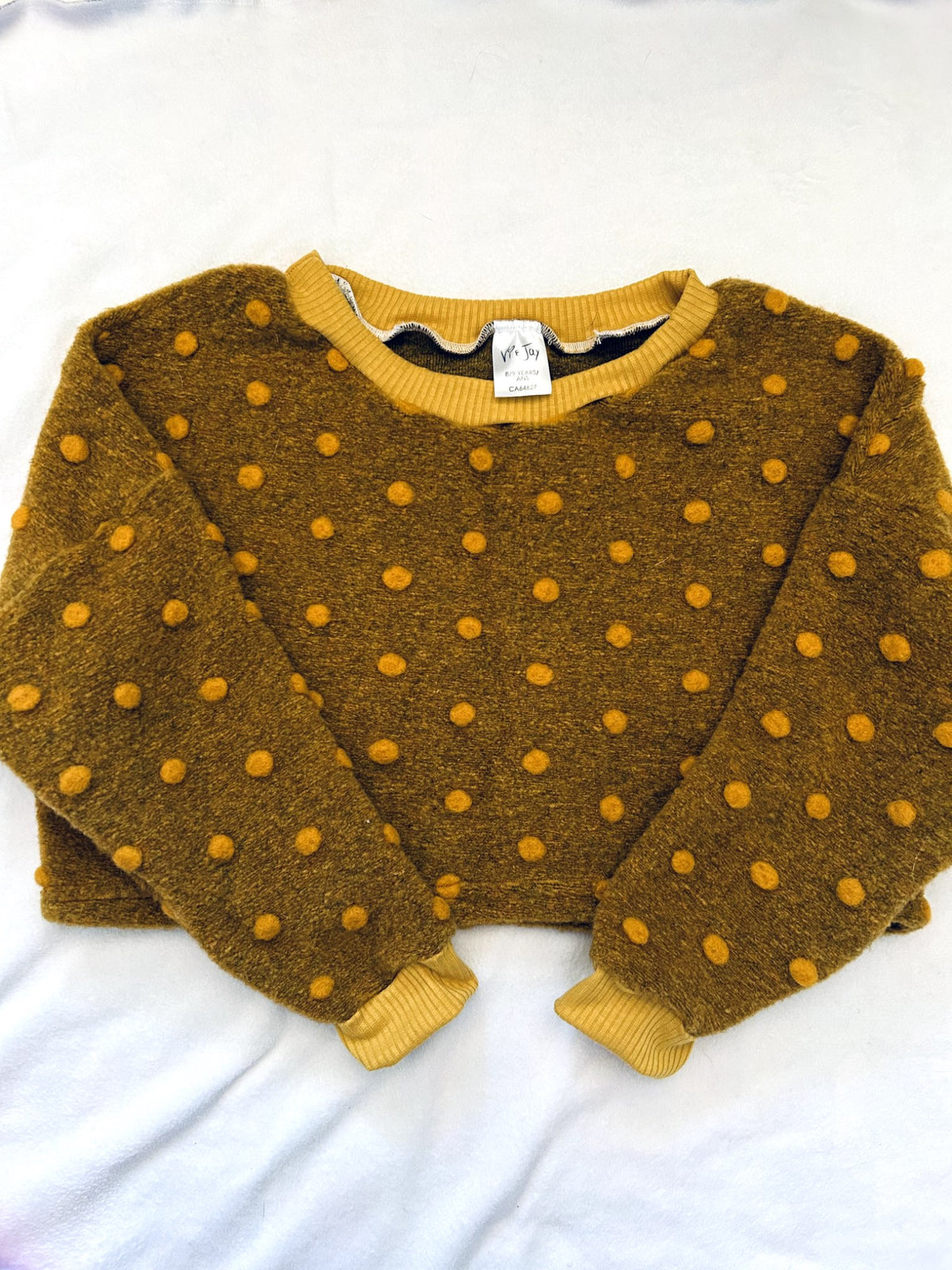 NWOT - Small Shop, Vi &Jax, Cropped sweater, yellow dots, size 8/9, retails $45 new, Kids 8