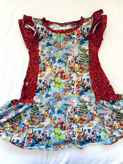 EUC - Small Shop, MSB, Pocket Dress, Disney Christmas Print with Red Glitter print, size 6, retails $75 new, Kids 6/6X