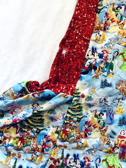 EUC - Small Shop, MSB, Pocket Dress, Disney Christmas Print with Red Glitter print, size 6, retails $75 new, Kids 6/6X