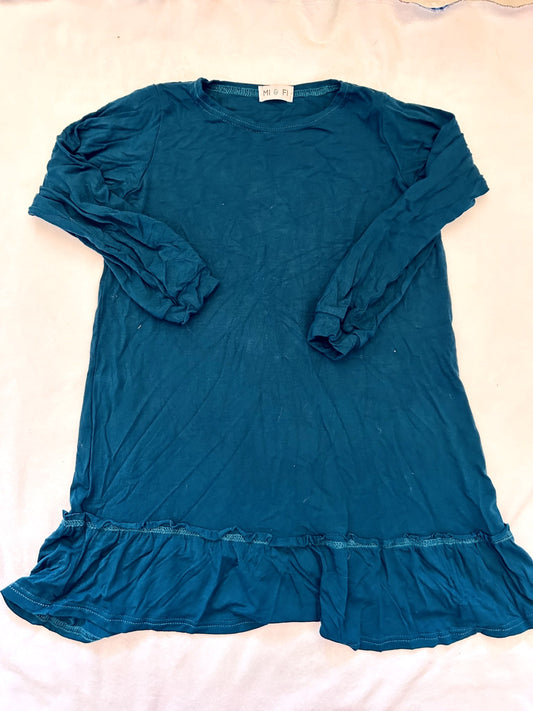 VGUC - Small Shop, Mi and Fi, bamboo- cotton ruffle dress, Moroccan Teal Colour, size 5, retails, $52 new, Kids 5/5T