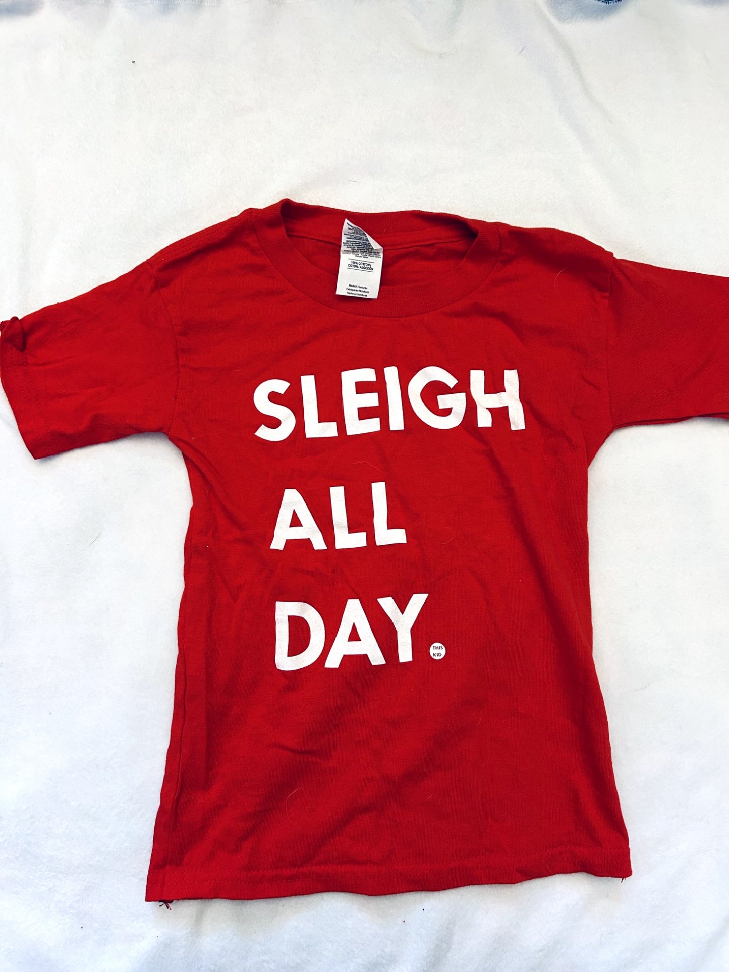 VGUC - Small Shop, Cotton T-shirt, with Christmas saying, "Sleigh all day", size 4, Kids 4/4T