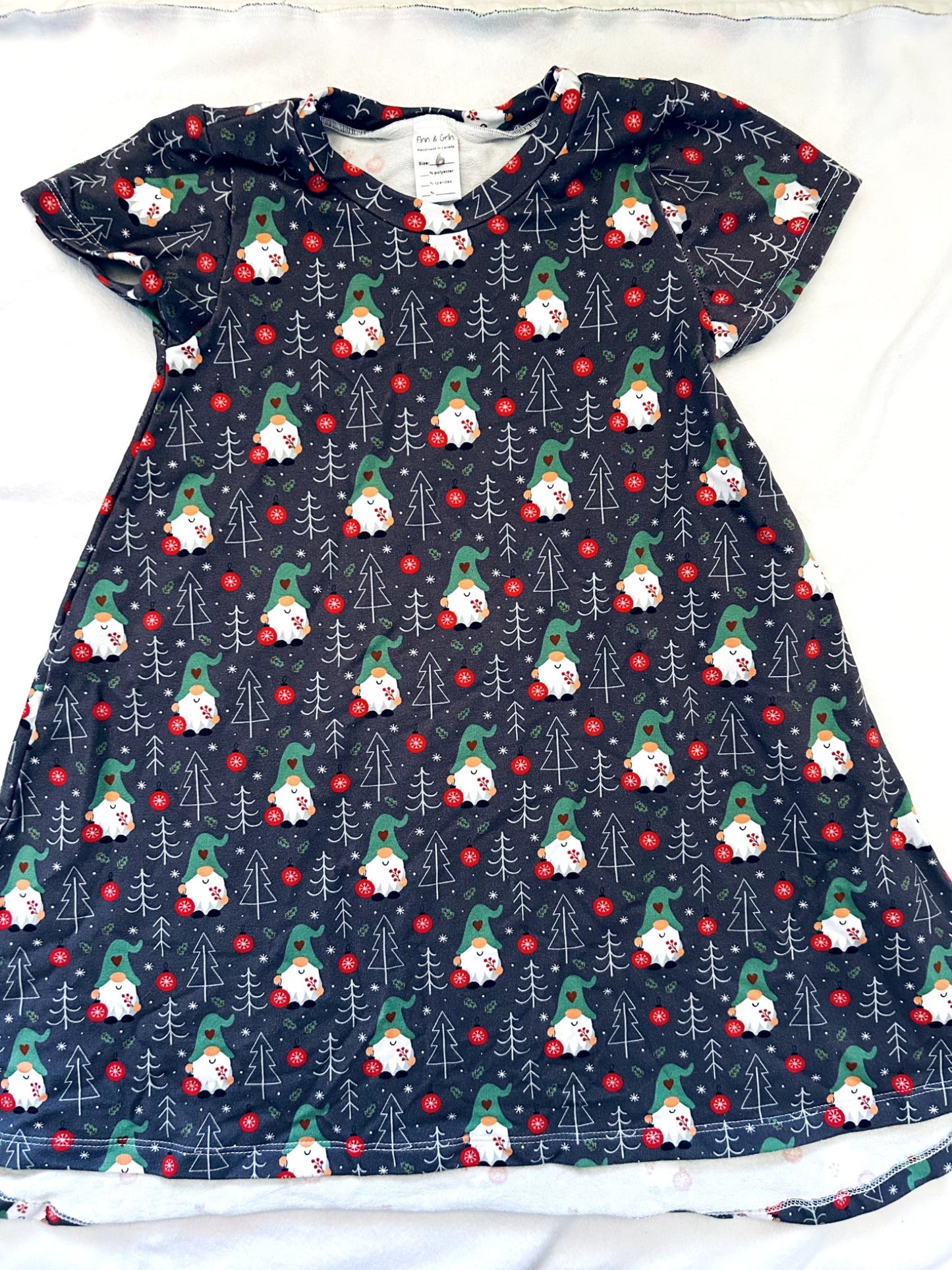 EUC - Small Shop, Finn & Grin, Dress, Christmas Gnome print, size 6, retails $55 new, Kids 6/6X